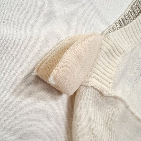 Vintage 80s Anne Klein Cream Lambswool Angora Beaded Batwing Sweater Size Medium - Picture 13 of 13